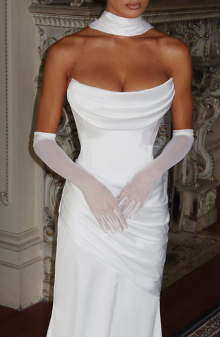 L.F Eli Mesh Elbow-Length Formal Gloves Ivory
