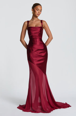 M.T Eliza Gown Corset Bodice Square Neck Burgundy