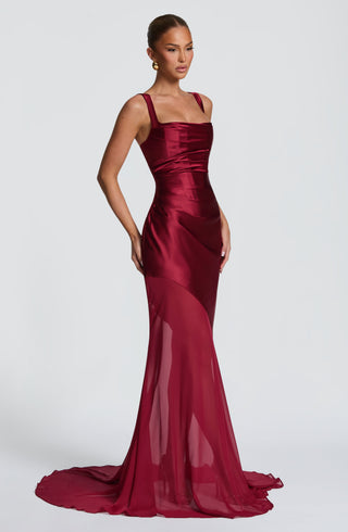 M.T Eliza Gown Corset Bodice Square Neck Burgundy
