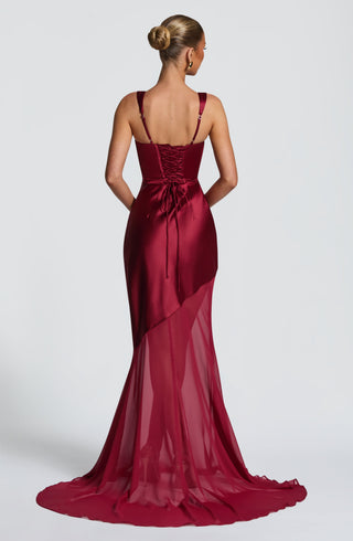 M.T Eliza Gown Corset Bodice Square Neck Burgundy