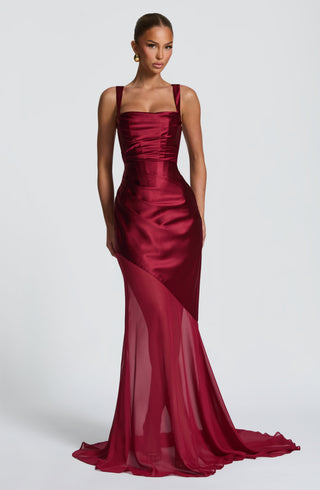 M.T Eliza Gown Corset Bodice Square Neck Burgundy