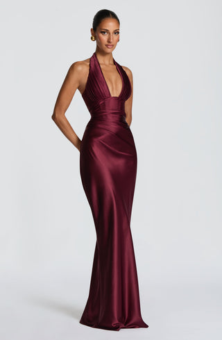 M.T Elowen Maxi Dress Satin Cherry Lacquer Halter