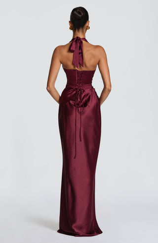 M.T Elowen Maxi Dress Satin Cherry Lacquer Halter