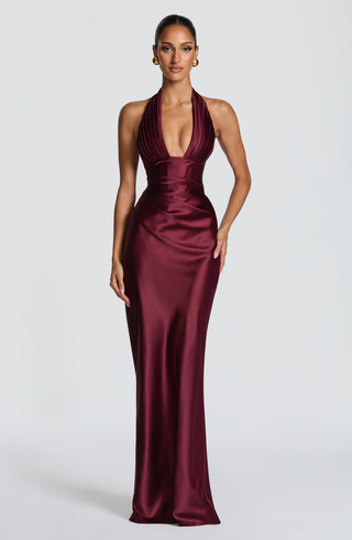 M.T Elowen Maxi Dress Satin Cherry Lacquer Halter