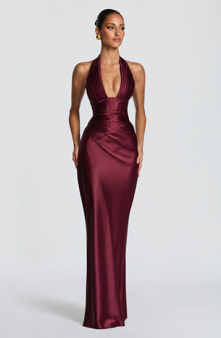 M.T Elowen Maxi Dress Satin Cherry Lacquer Halter