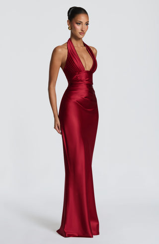 M.T Elowen Maxi Dress Non-Stretch Satin Deep Red