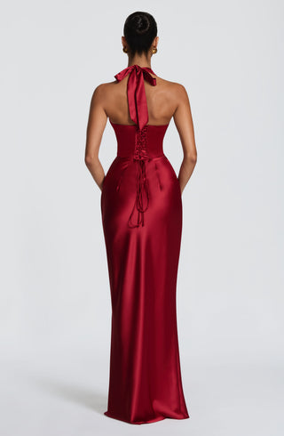 M.T Elowen Maxi Dress Non-Stretch Satin Deep Red