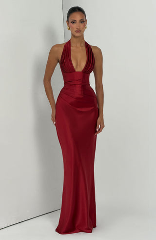 M.T Elowen Maxi Dress Non-Stretch Satin Deep Red