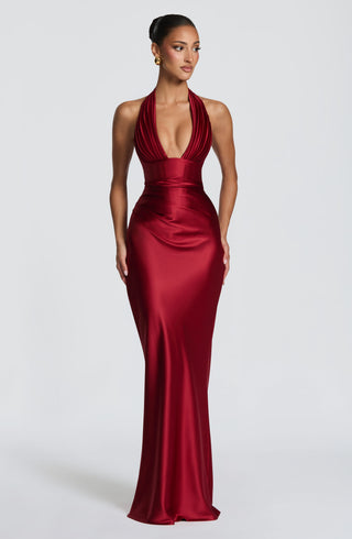 M.T Elowen Maxi Dress Non-Stretch Satin Deep Red