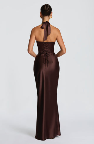 M.T Elowen Maxi Dress Non-Stretch Satin Plum Brown