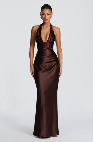 M.T Elowen Maxi Dress Non-Stretch Satin Plum Brown