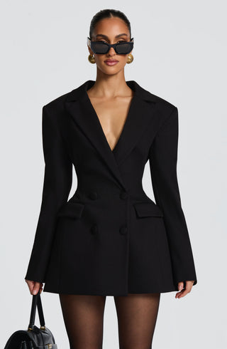 S.M Elvira Mini Dress Suiting Tailored Double-Breasted Black