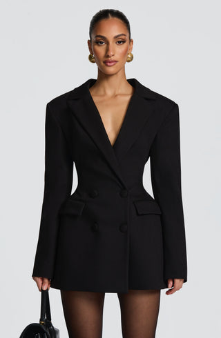 S.M Elvira Mini Dress Suiting Tailored Double-Breasted Black