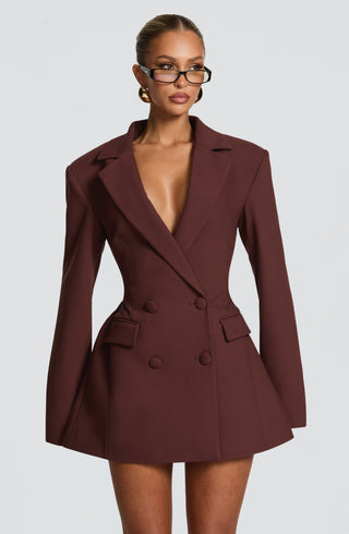 S.M Elvira Mini Dress Non-Stretch Suiting Plum Brown