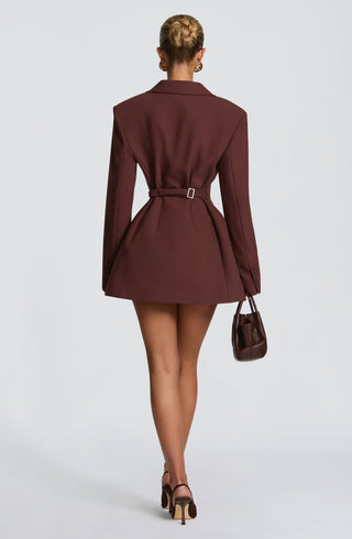 S.M Elvira Mini Dress Non-Stretch Suiting Plum Brown