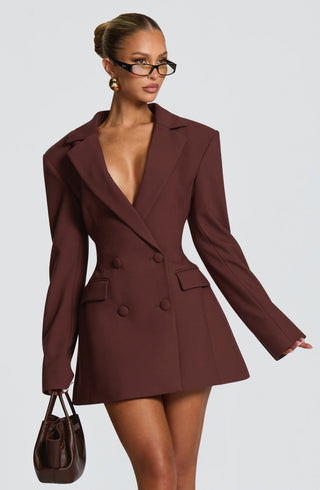 S.M Elvira Mini Dress Non-Stretch Suiting Plum Brown