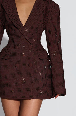 S.M Elvira Mini Dress Plum Brown Hotfix Rhinestones