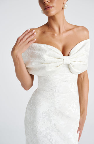 K.Y Emberly Maxi Dress Bias-Cut Floral Jacquard Ivory