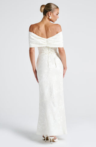 K.Y Emberly Maxi Dress Bias-Cut Floral Jacquard Ivory