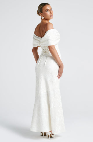 K.Y Emberly Maxi Dress Bias-Cut Floral Jacquard Ivory