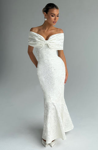 K.Y Emberly Maxi Dress Bias-Cut Floral Jacquard Ivory