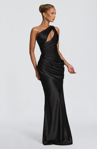M.T Emina Maxi Dress Satin One-Shoulder Black