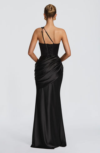 M.T Emina Maxi Dress Satin One-Shoulder Black