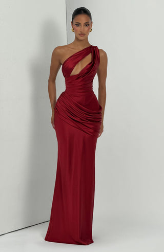 M.T Emina Maxi Dress Non-Stretch Satin Deep Red