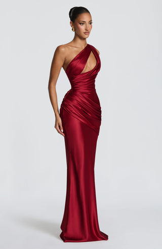 M.T Emina Maxi Dress Non-Stretch Satin Deep Red