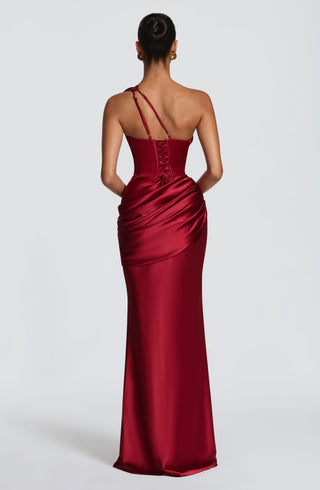 M.T Emina Maxi Dress Non-Stretch Satin Deep Red