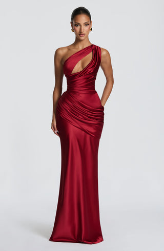 M.T Emina Maxi Dress Non-Stretch Satin Deep Red