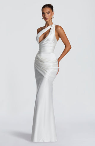M.T Emina Maxi Dress Satin Ivory One-Shoulder Corset