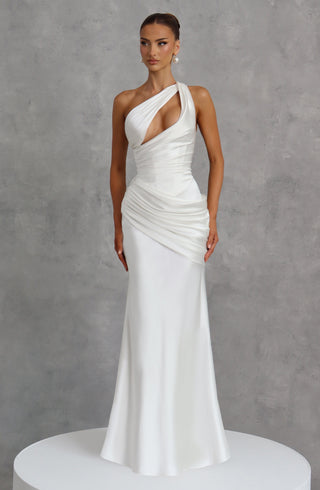 M.T Emina Maxi Dress Satin Ivory One-Shoulder Corset