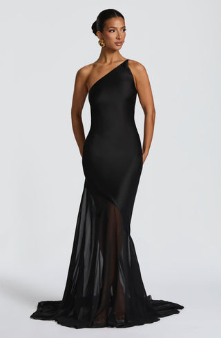 M.T Fable Gown Textured Satin Chiffon One-Shoulder Black