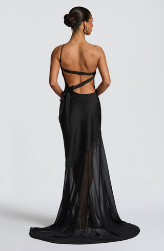 M.T Fable Gown Textured Satin Chiffon One-Shoulder Black