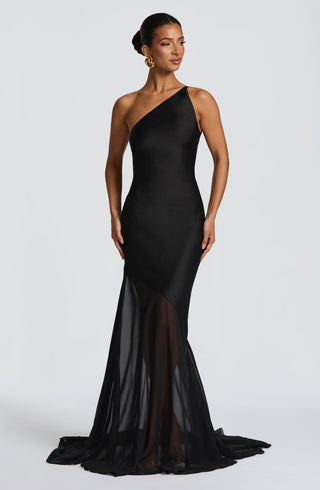 M.T Fable Gown Textured Satin Chiffon One-Shoulder Black