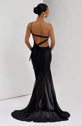 M.T Fable Gown Textured Satin Chiffon One-Shoulder Black