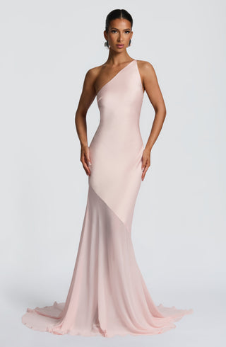 M.T Fable Gown Maxi Dress Satin Chiffon Blush