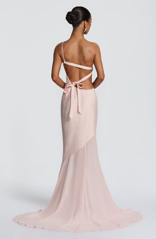M.T Fable Gown Maxi Dress Satin Chiffon Blush