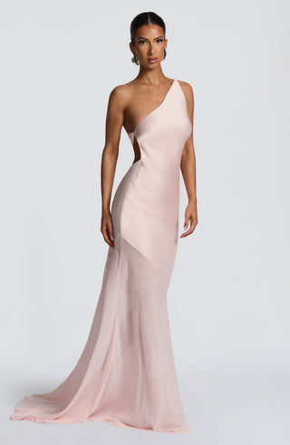 M.T Fable Gown Maxi Dress Satin Chiffon Blush