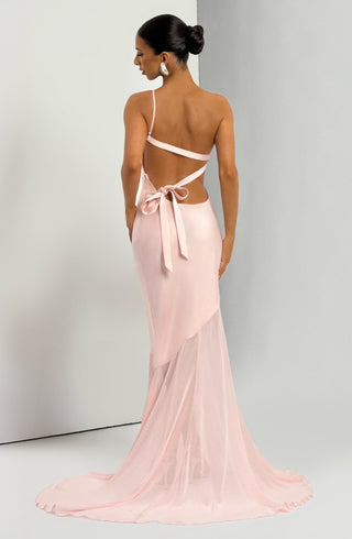 M.T Fable Gown Maxi Dress Satin Chiffon Blush