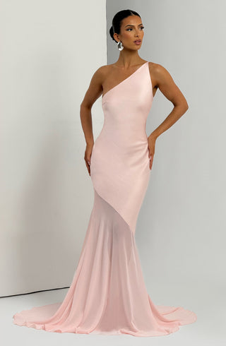 M.T Fable Gown Maxi Dress Satin Chiffon Blush