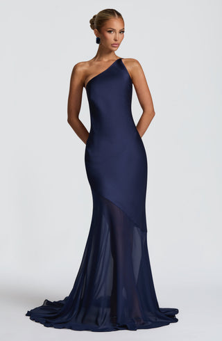 M.T Fable Gown Maxi Dress Textured Satin Navy
