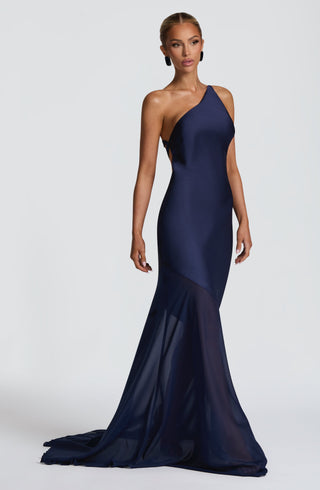 M.T Fable Gown Maxi Dress Textured Satin Navy