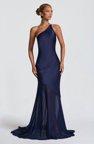 M.T Fable Gown Maxi Dress Textured Satin Navy