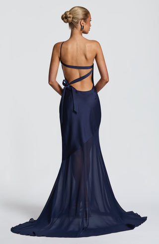 M.T Fable Gown Maxi Dress Textured Satin Navy