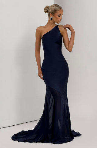 M.T Fable Gown Maxi Dress Textured Satin Navy