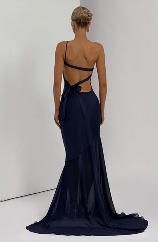 M.T Fable Gown Maxi Dress Textured Satin Navy