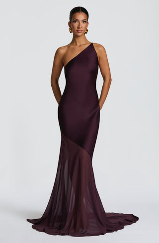 M.T Fable Gown One-Shoulder Textured Satin Chiffon Plum
