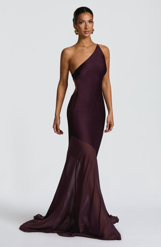 M.T Fable Gown One-Shoulder Textured Satin Chiffon Plum